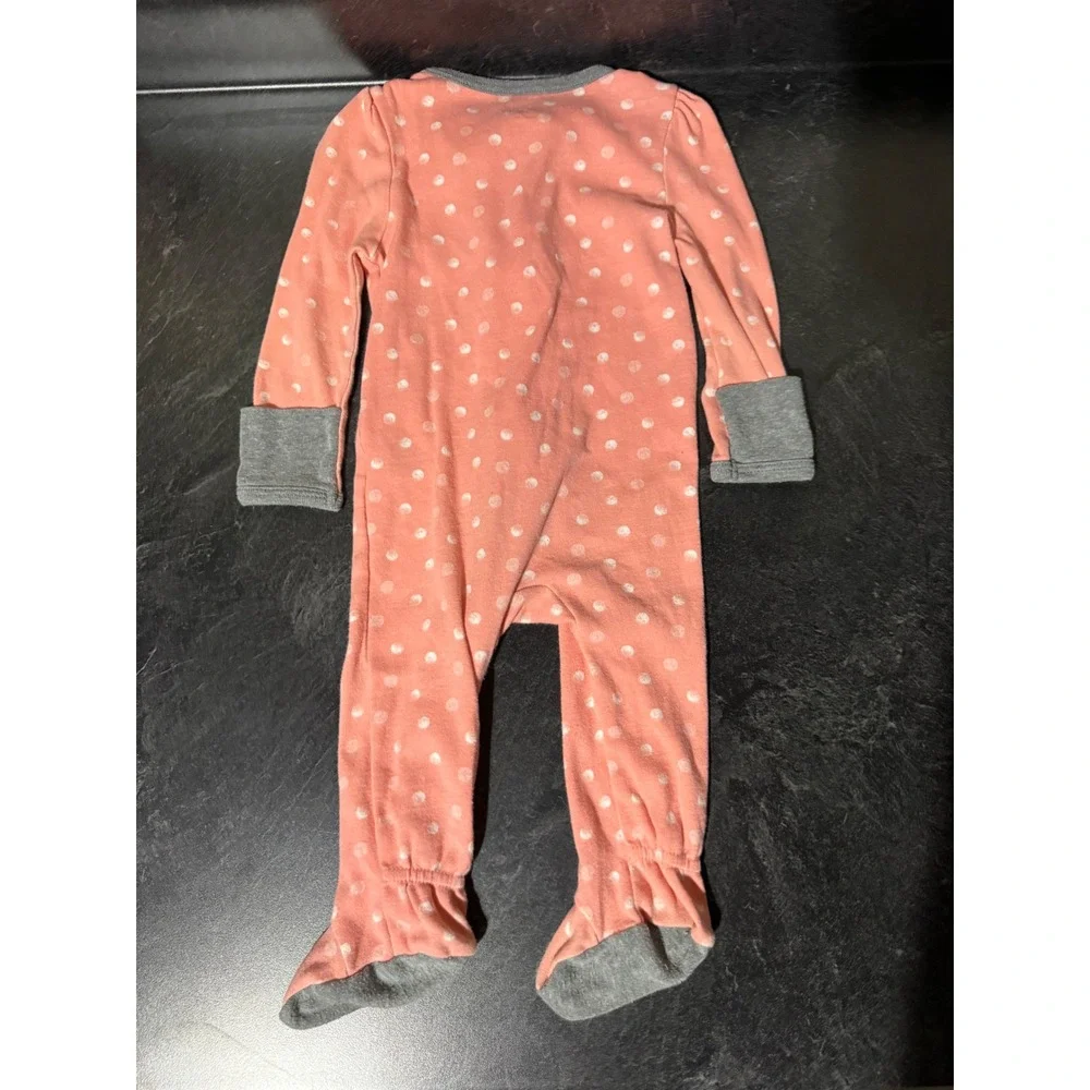 (Lot of 3) 6-9M Baby Zip Footed Sleepers Dinosaur Owl Polka Dot Infant Mittens